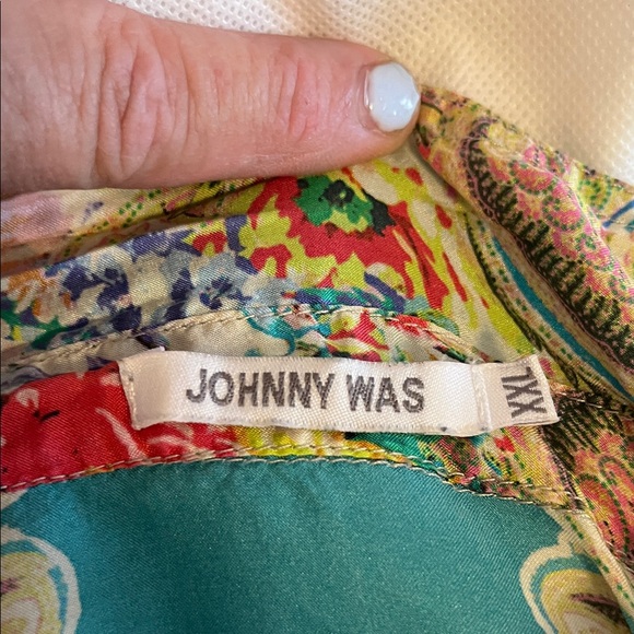Johnny Was Teal Floral Paisley Button-Front Blouse - Picture 2 of 7